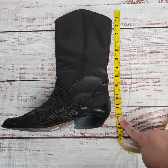 Architect Black Leather Ellis Boots Size 6.5M Pull on Woven Mixed Weave Western - Picture 9 of 10